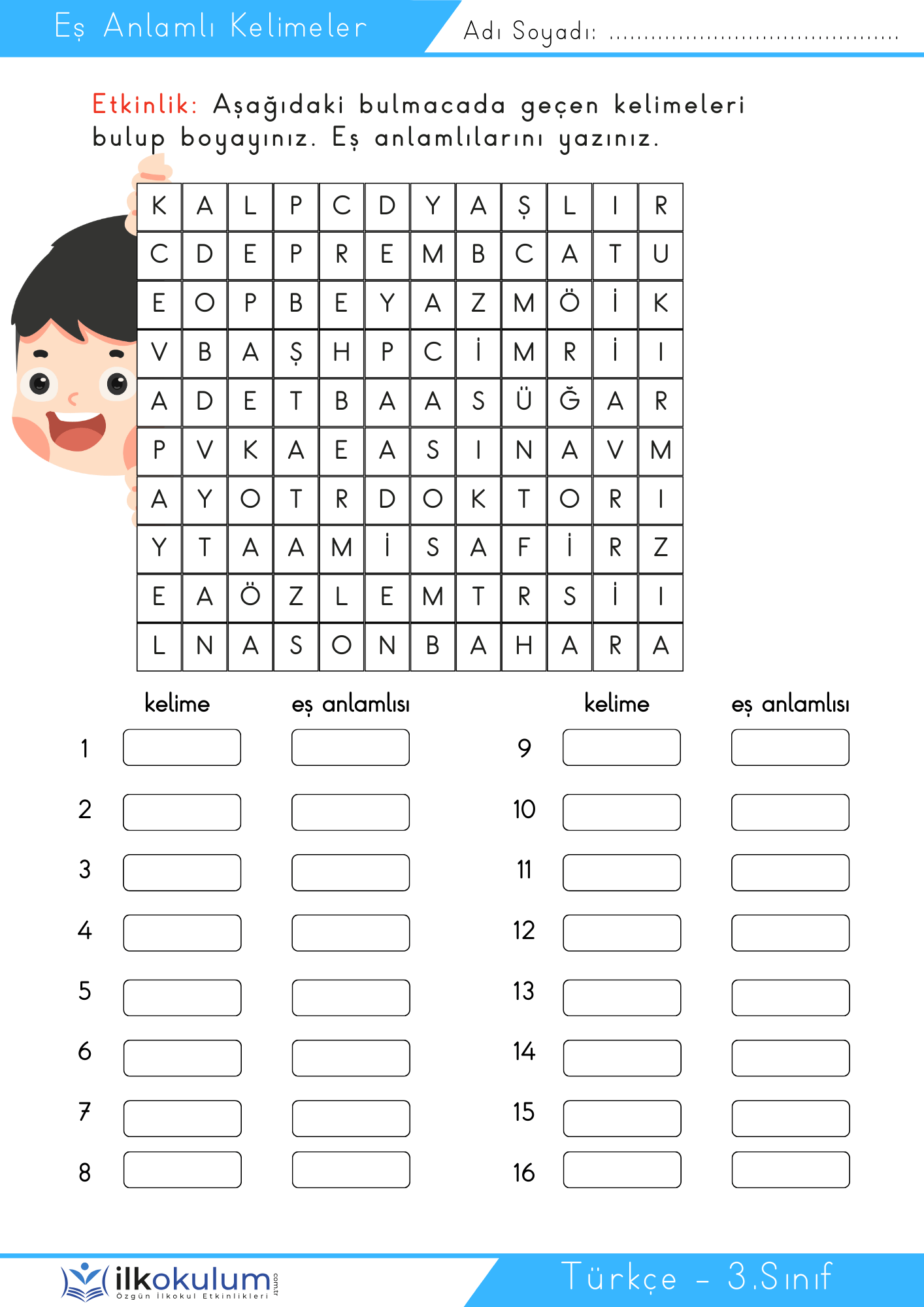 Es Anlamlı Kelimeler 3 3. Sınıf Turkce