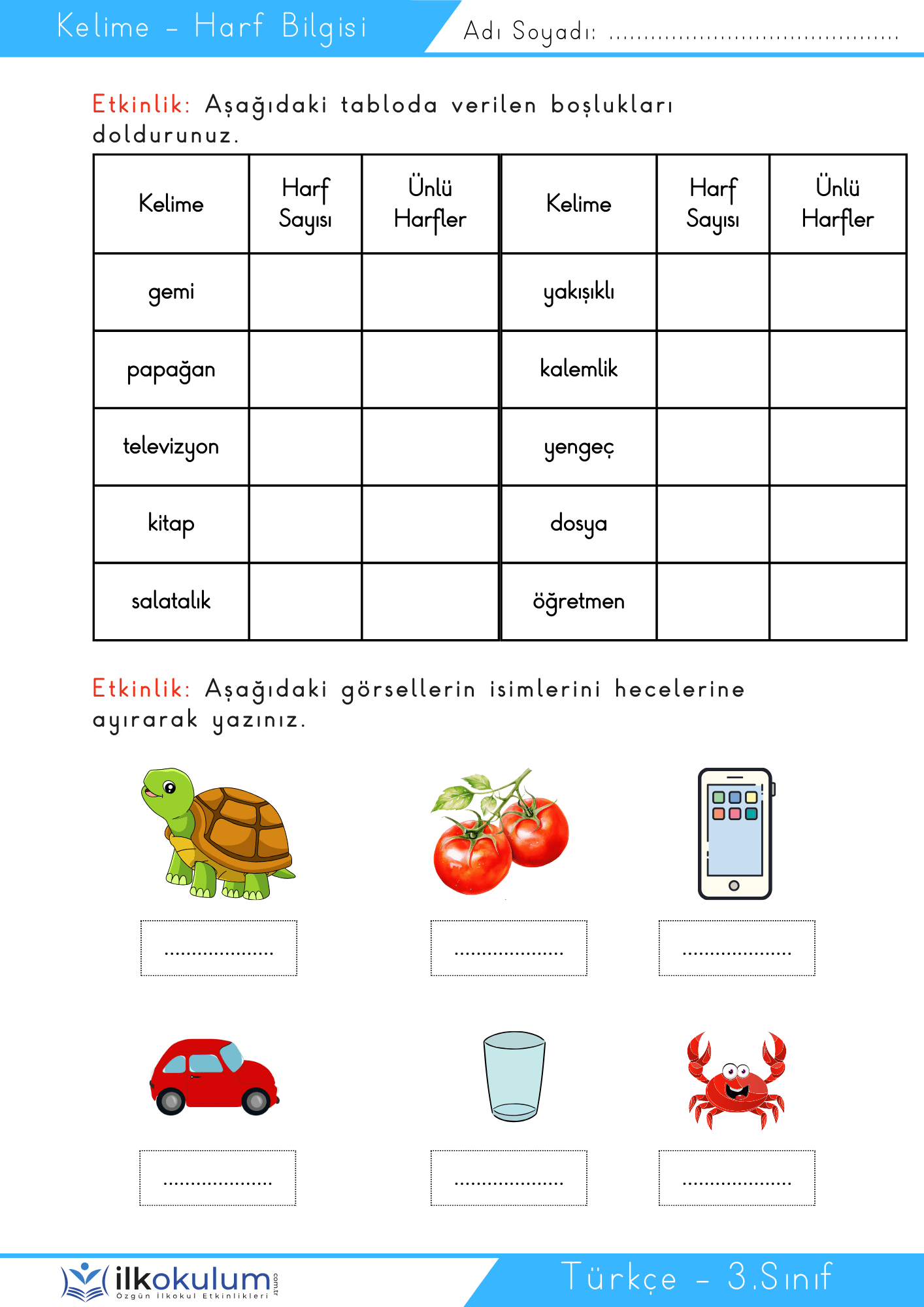 Kelime Bilgisi 3. Sınıf Turkce